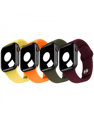 Set 4 curele Apple Watch Ultra/ 3 / 4 / 5 / 6 / 7 / 8 / SE series 42 / 44 / 45 / 49 mm, portocaliu, galben, visiniu, verde