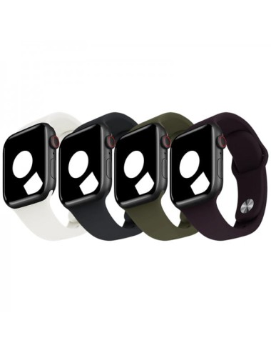 Set 4 curele Apple Watch 3 / 4 / 5 / 6 / 7 / 8 / SE series 38 / 40 / 41 mm, negru, alb, verde, mov inchis