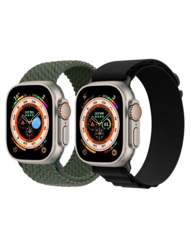 Set 2 curele Apple Watch Ultra/ 3 / 4 / 5 / 6 / 7 / 8 / SE series 42 / 44 / 45 / 49 mm, nylon, verde, negru