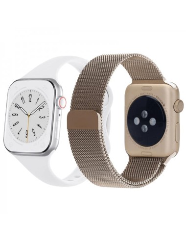 Set 2 curele Apple Watch 3 / 4 / 5 / 6 / 7 / 8 / SE series 38 / 40 / 41 mm, silicon, otel inoxidabil, auriu deschis, alb