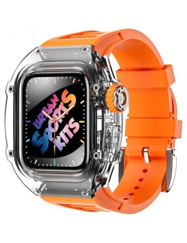 Curea din silicon pentru Apple Watch 4/ Apple Watch 5/ Apple Watch 6/ Apple Watch SE de 44mm cu carcasa transparenta, portocaliu