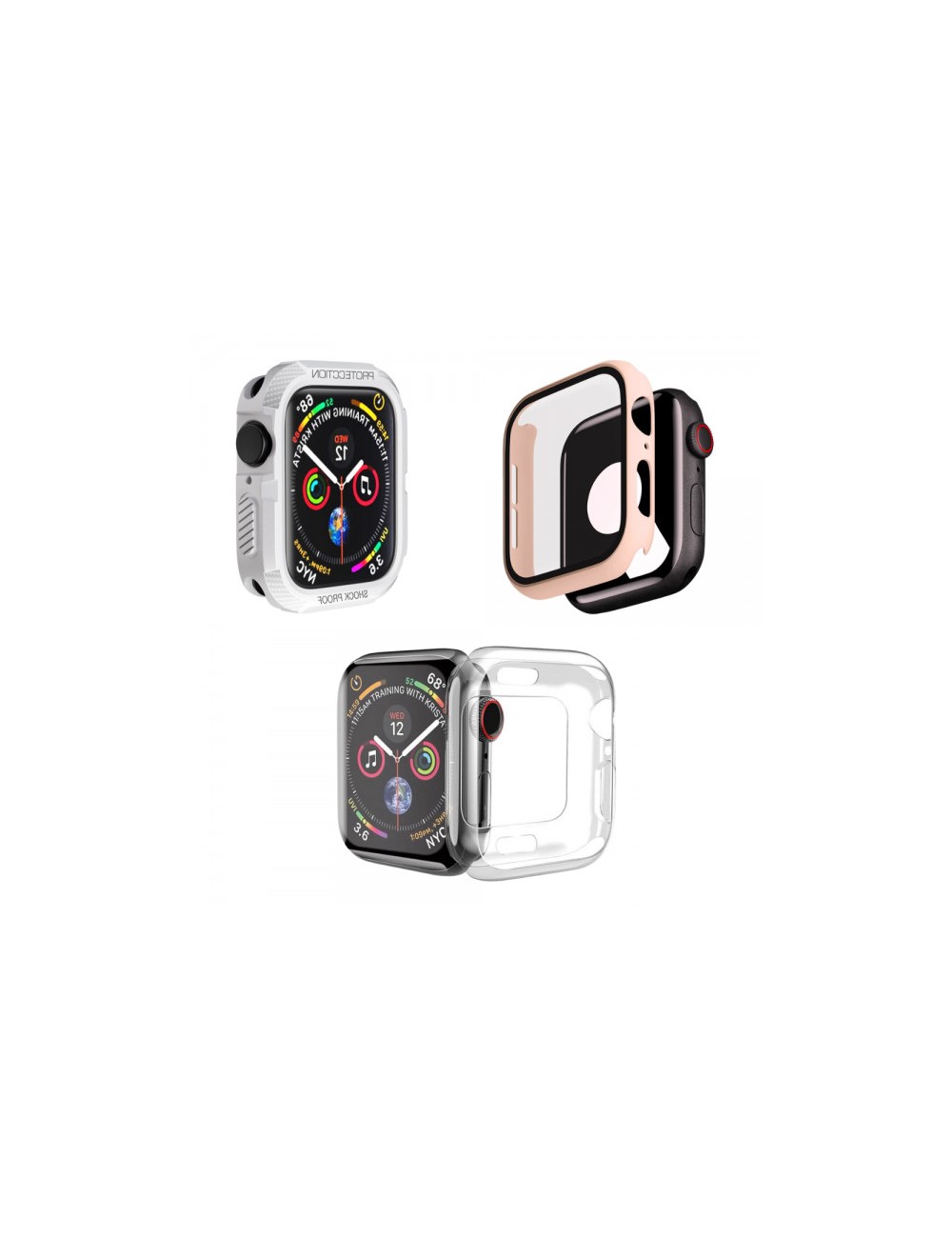 Set 3 huse pentru Apple Watch de 41mm, tip rama din sticla securizata, tip rama din silicon moale elecroplacat, tip bumper din s