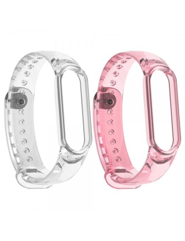 Set 2 curele pentru bratara smartwatch Xiaomi Mi Band 7, silicon, culoare foto-sensibila, transparent, transparent - roz