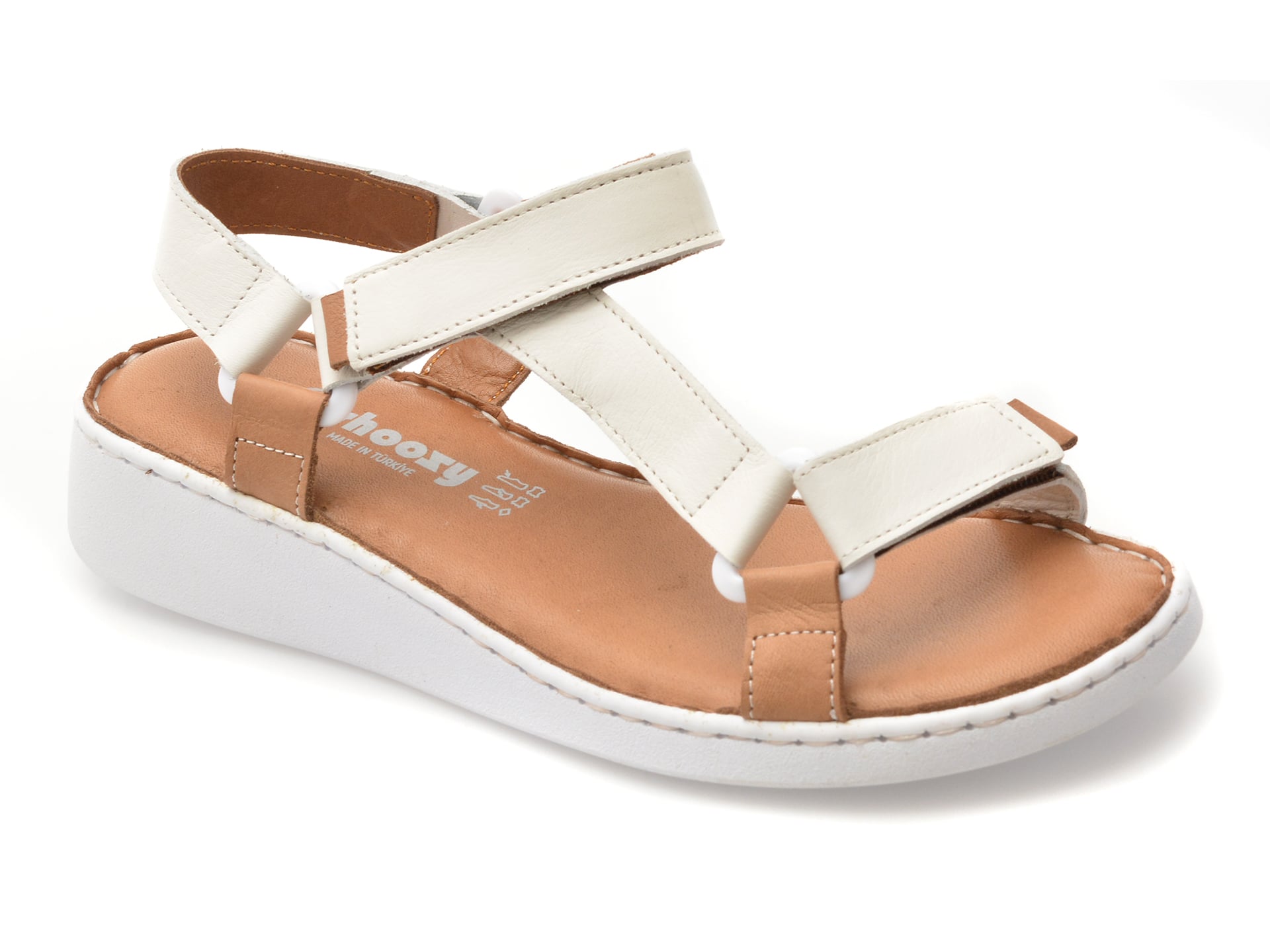Sandale SHOOZY albe, EV4041, din piele naturala