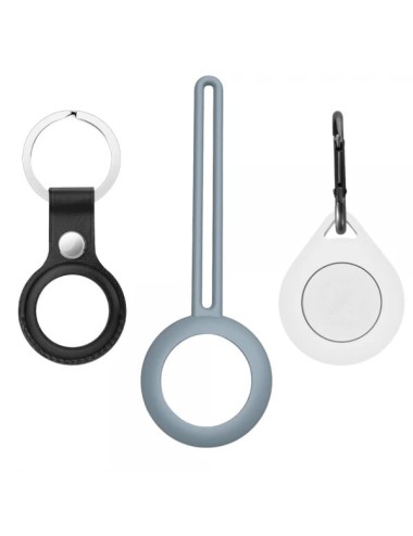 Set 3 huse de protectie pentru Apple AirTag cu 3 prinderi diferite pentru chei/ zgarda / geanta, negru, albastru, alb