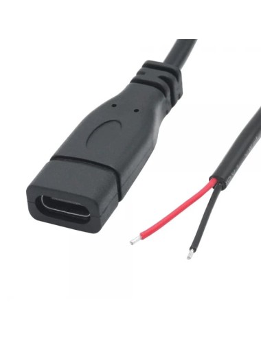 Cablu cu mufa USB 2.0 Type-C mama la 2 fire deschise, 25 cm, negru