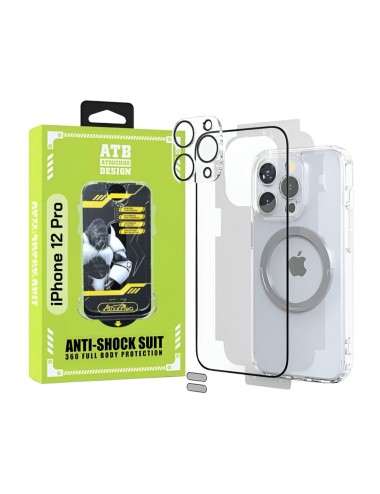 ATB Husa iPhone 12 Pro TPU Antisoc - Folie Sticla - Folie Spate - Protectie Camera - Inel Magnetic - Stickere Anti-Praf, Kit 6 i