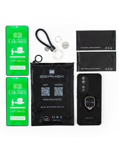 Bermek Husa Honor 90 5G, husa antisoc - 2x Folie telefon, Negru