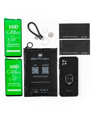 Bermek Husa Motorola G32, husa antisoc - 2x Folie telefon, Negru
