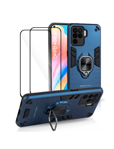 Bermek Husa Oppo A94 4G/ Reno 5 Lite, husa antisoc - 2x Folie telefon, Albastru