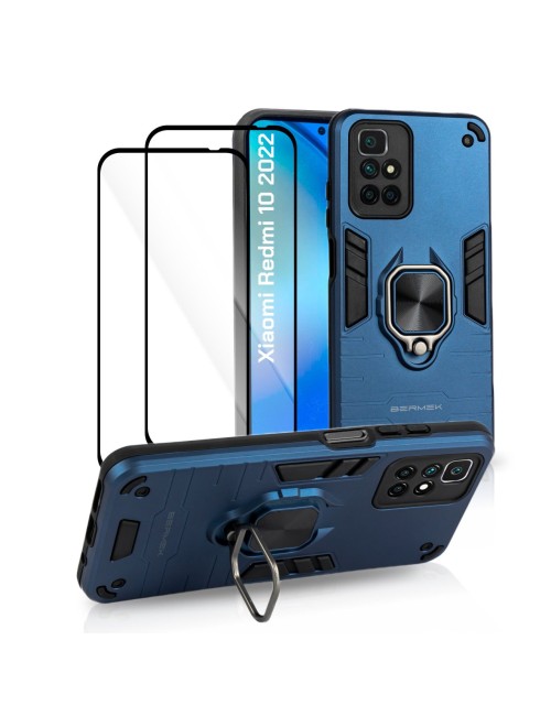 Bermek Husa Xiaomi Redmi 10 2022, husa antisoc - 2x Folie telefon, Albastru