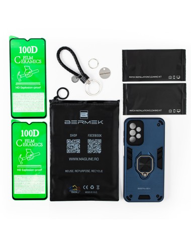 Bermek Husa Samsung A23 5G, husa antisoc - 2x Folie telefon, Albastru