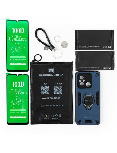 Bermek Husa Xiaomi Redmi 12C 4G, husa antisoc - 2x Folie telefon, Albastru