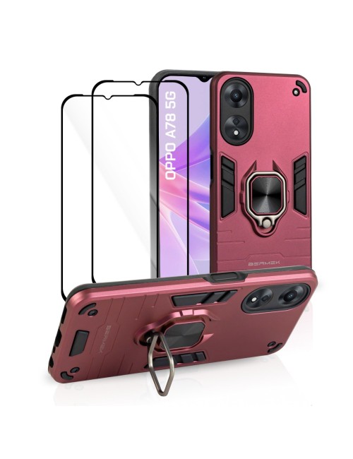 Bermek Husa Oppo A78 5G, husa antisoc - 2x Folie telefon, Visiniu