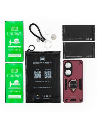 Bermek Husa Honor 70 5G, husa antisoc - 2x Folie telefon, Visiniu