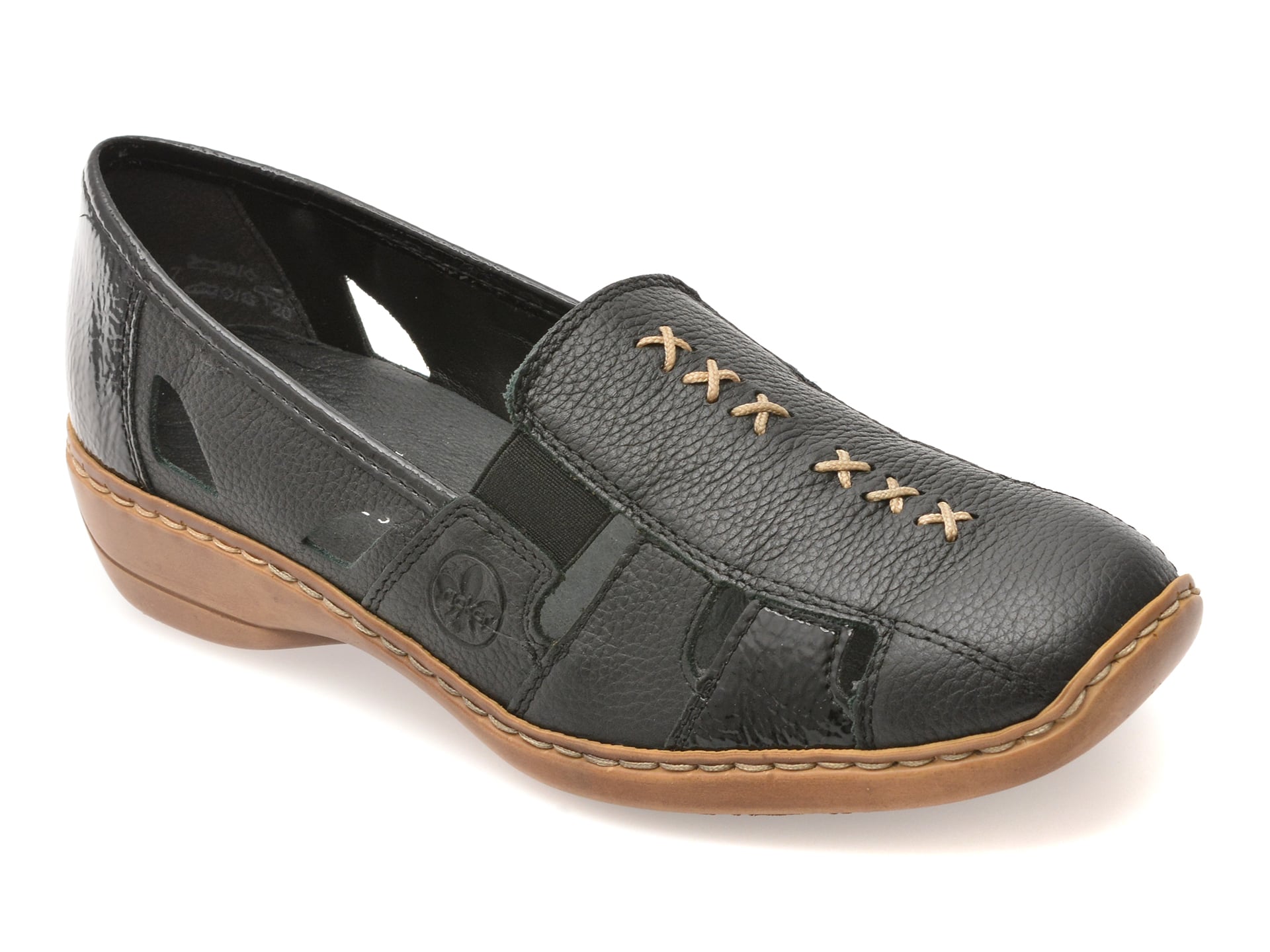 Pantofi RIEKER negri, 41385, din piele naturala