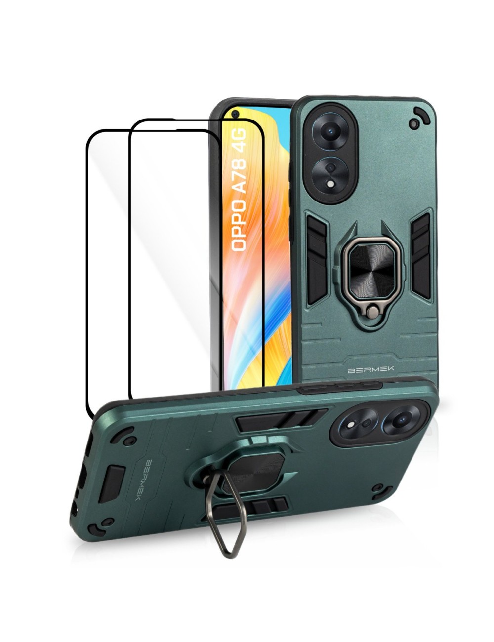 Bermek Husa Oppo A78 4G, husa antisoc - 2x Folie telefon, Verde