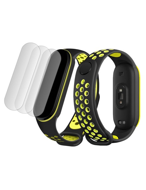 Bermek Curea Xiaomi Mi Band 4/ Mi band 3 din silicon + Set 3x Folie Protectie, negru-verde