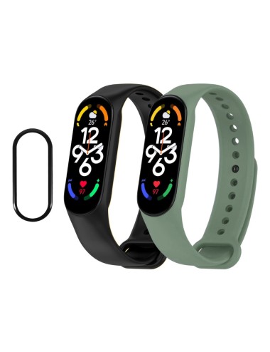 Bermek Curea Xiaomi Mi Band 4 din Silicon, 2 Bucati, Negru si Verde - Folie Protectie 3D