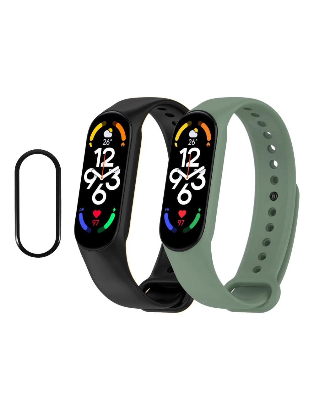 Bermek Curea Xiaomi Mi Band 4 din Silicon, 2 Bucati, Negru si Verde - Folie Protectie 3D