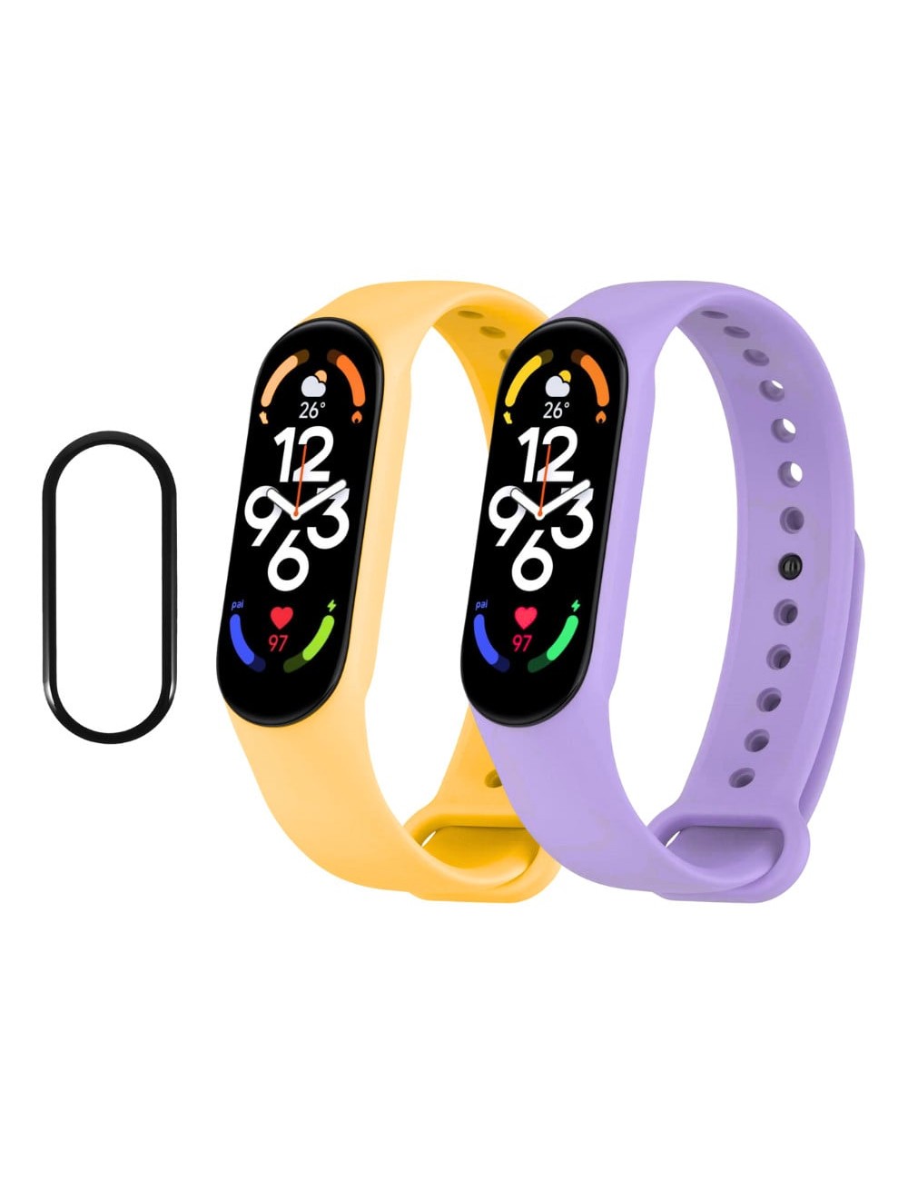 Bermek Curea Xiaomi Mi Band 6 din Silicon, 2 Bucati, Galben si Mov - Folie Protectie 3D