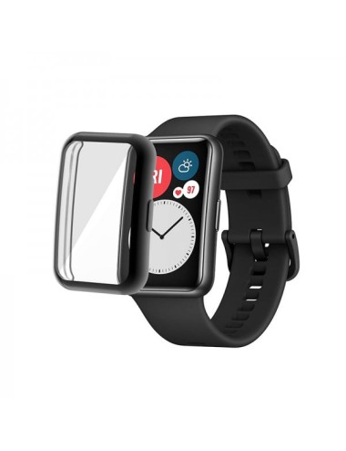 Husa de protectie tip rama cu ecran din silicon electroplacat pentru Huawei Watch Fit 1, negru