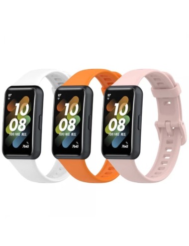 Set 3 curele sport pentru bratara fitness Huawei Band 7 din silicon, alb, roz, portocaliu