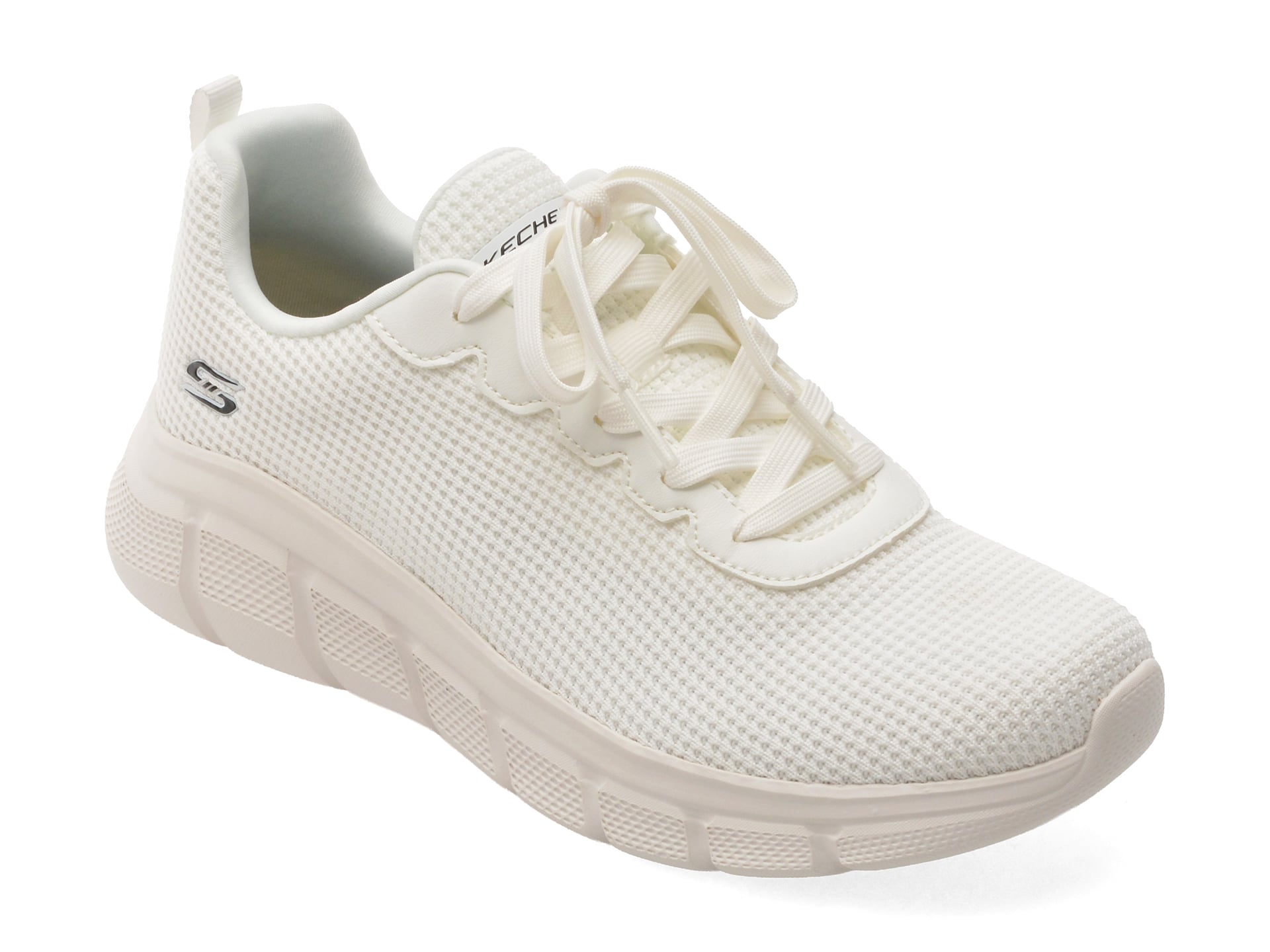 Pantofi sport SKECHERS albi, BOBS B FLEX, din material textil