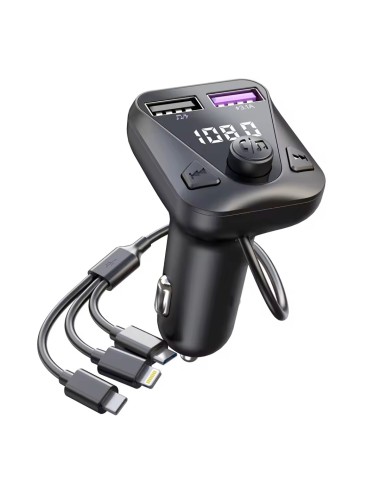 Modulator FM Car Kit HandsFree Bluetooth, USB 3.1A 15W incarcare, USB 2.0 Stick muzica, cabluri MicroUSB Type C Lightning