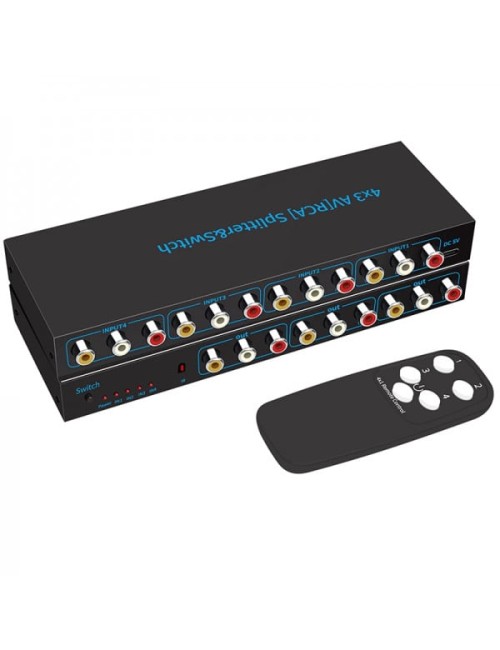 Switch / Splitter AV / RCA, audio / video, 4 intrari 3 iesiri, cu telecomanda, afisaj alternativ, sedinte / gaming / prezentari