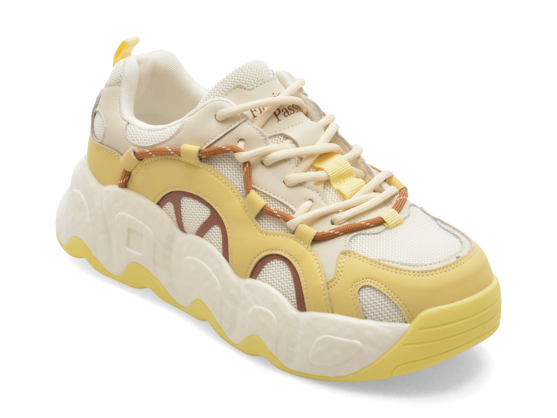 Pantofi sport FLAVIA PASSINI galbeni, 5376, din material textil si piele naturala