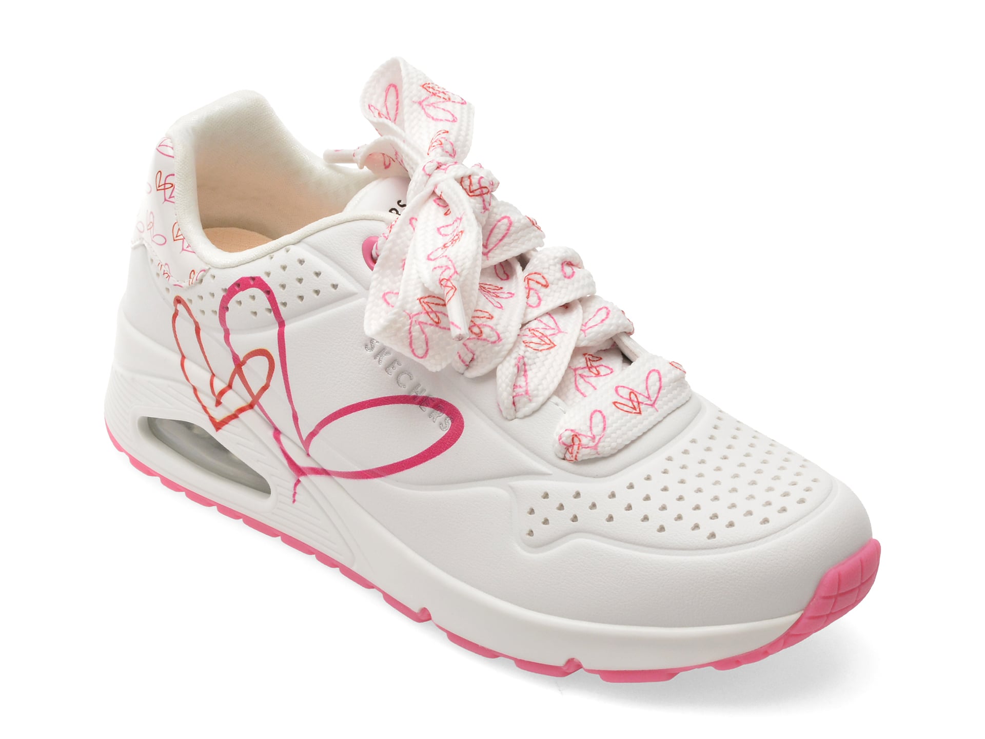 Pantofi sport SKECHERS albi, UNO, din piele ecologica