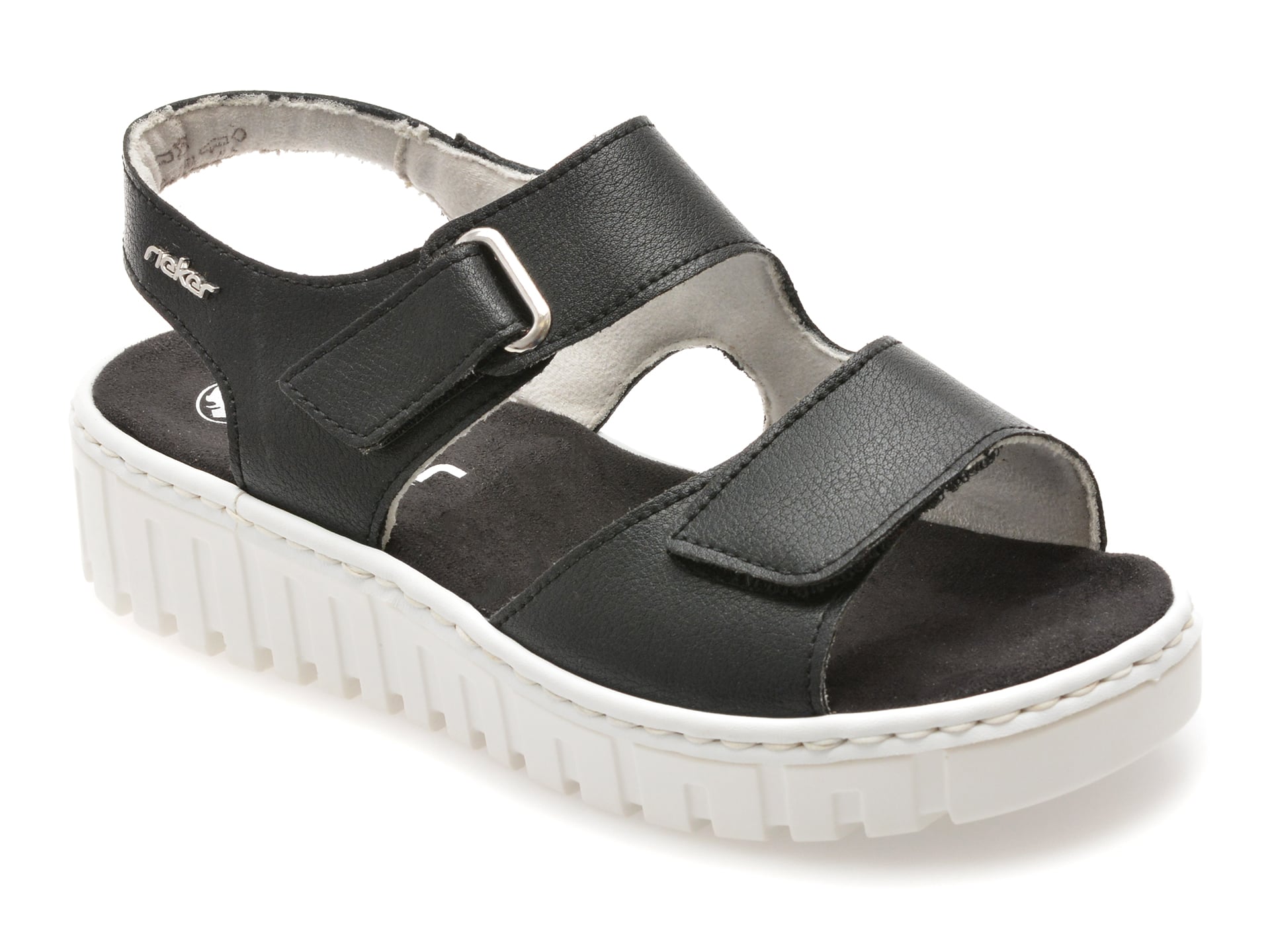 Sandale RIEKER negre, V1382, din piele naturala