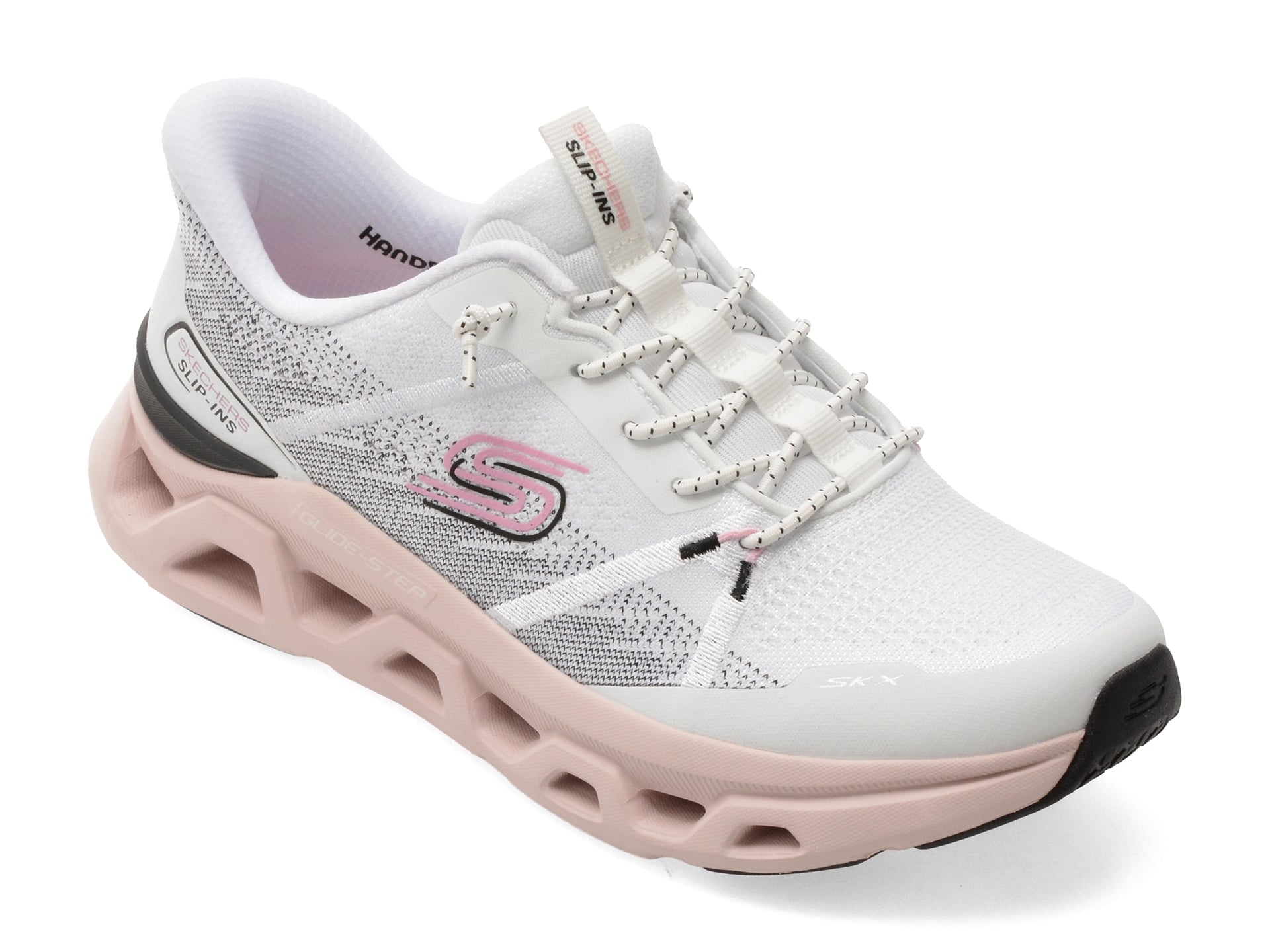 Pantofi sport SKECHERS albi, GLIDE-STEP ALTUS, din material textil