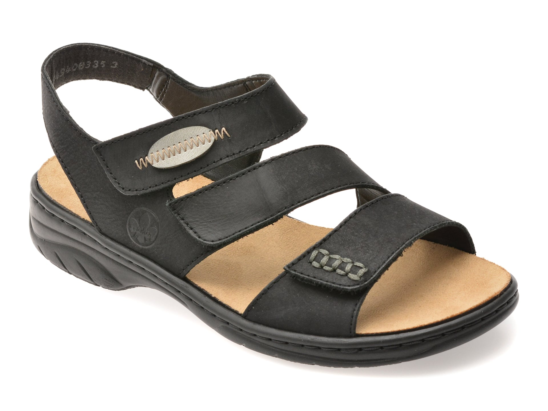 Sandale RIEKER negre, 64573, din piele naturala