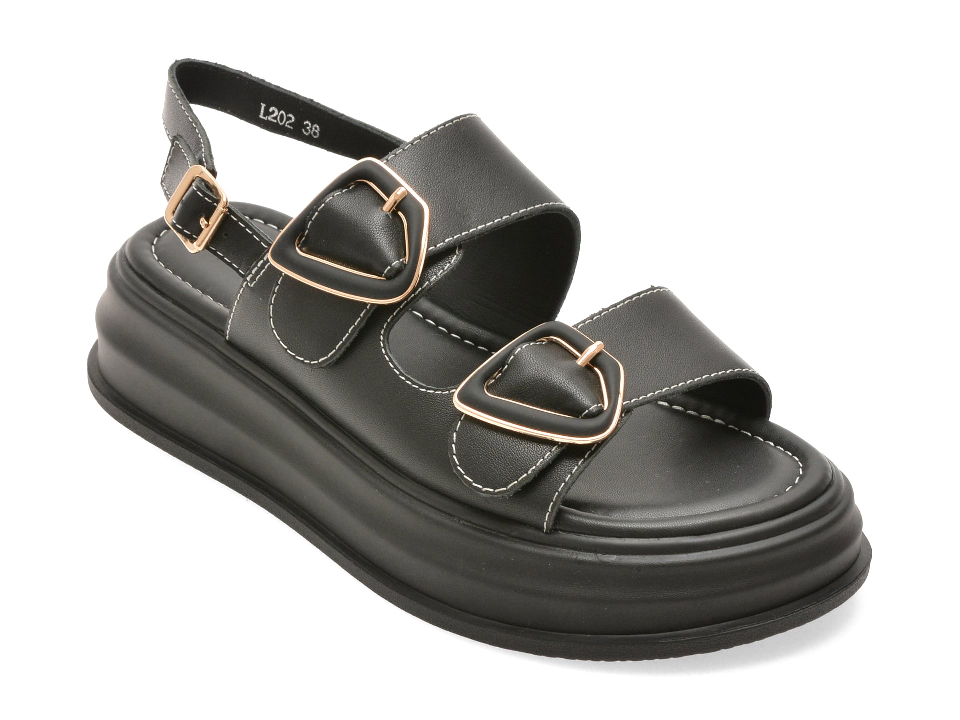 Sandale EPICA negre, L202, din piele naturala