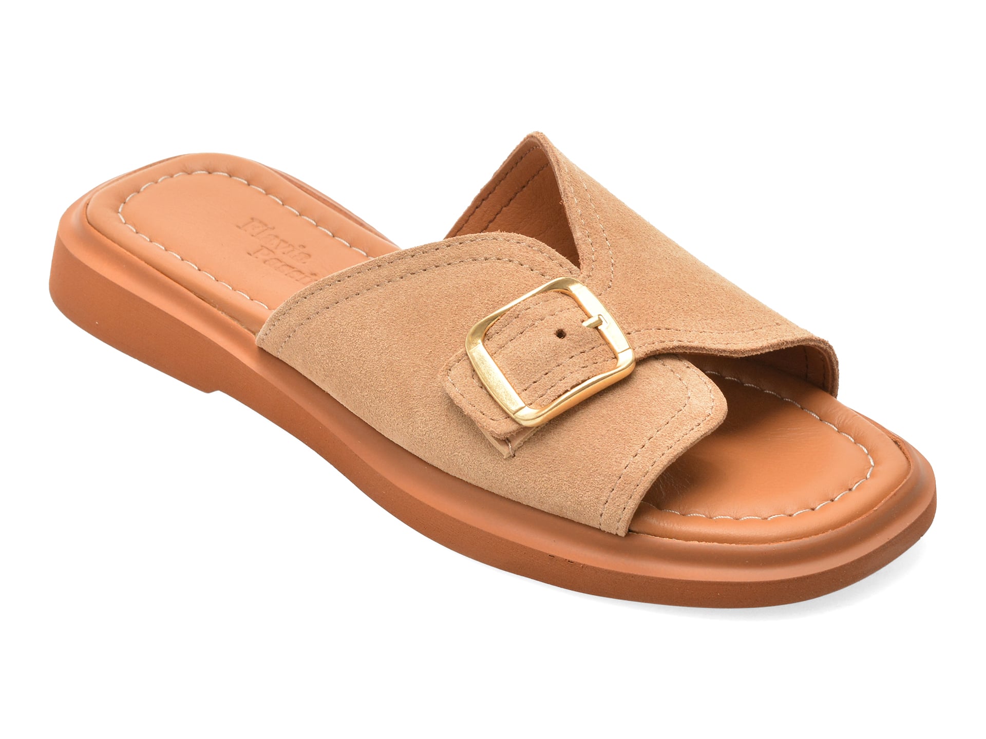 Papuci IMAGE bej, 715, din piele intoarsa