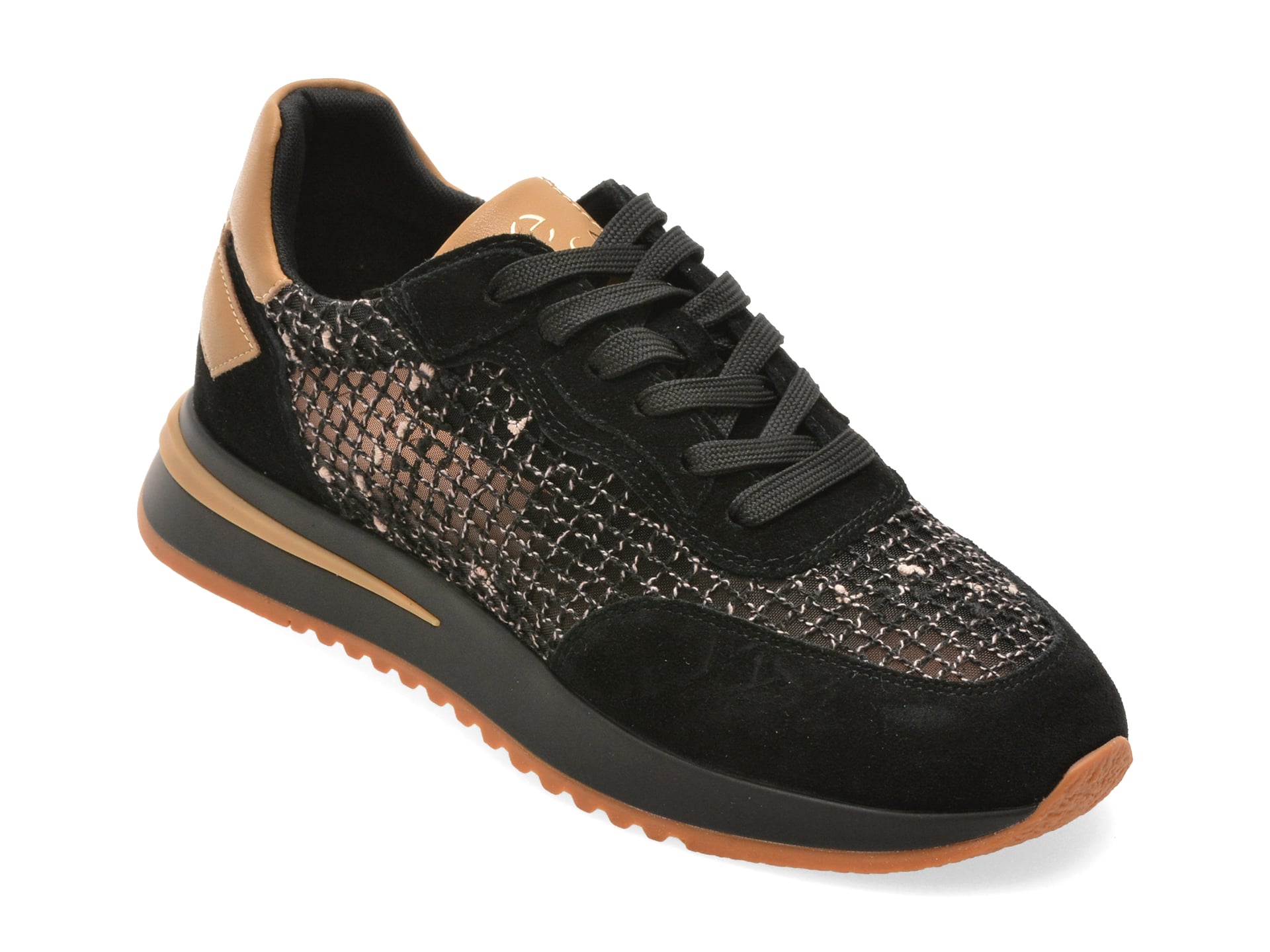 Pantofi sport EPICA negri, QS510, din material textil si piele naturala