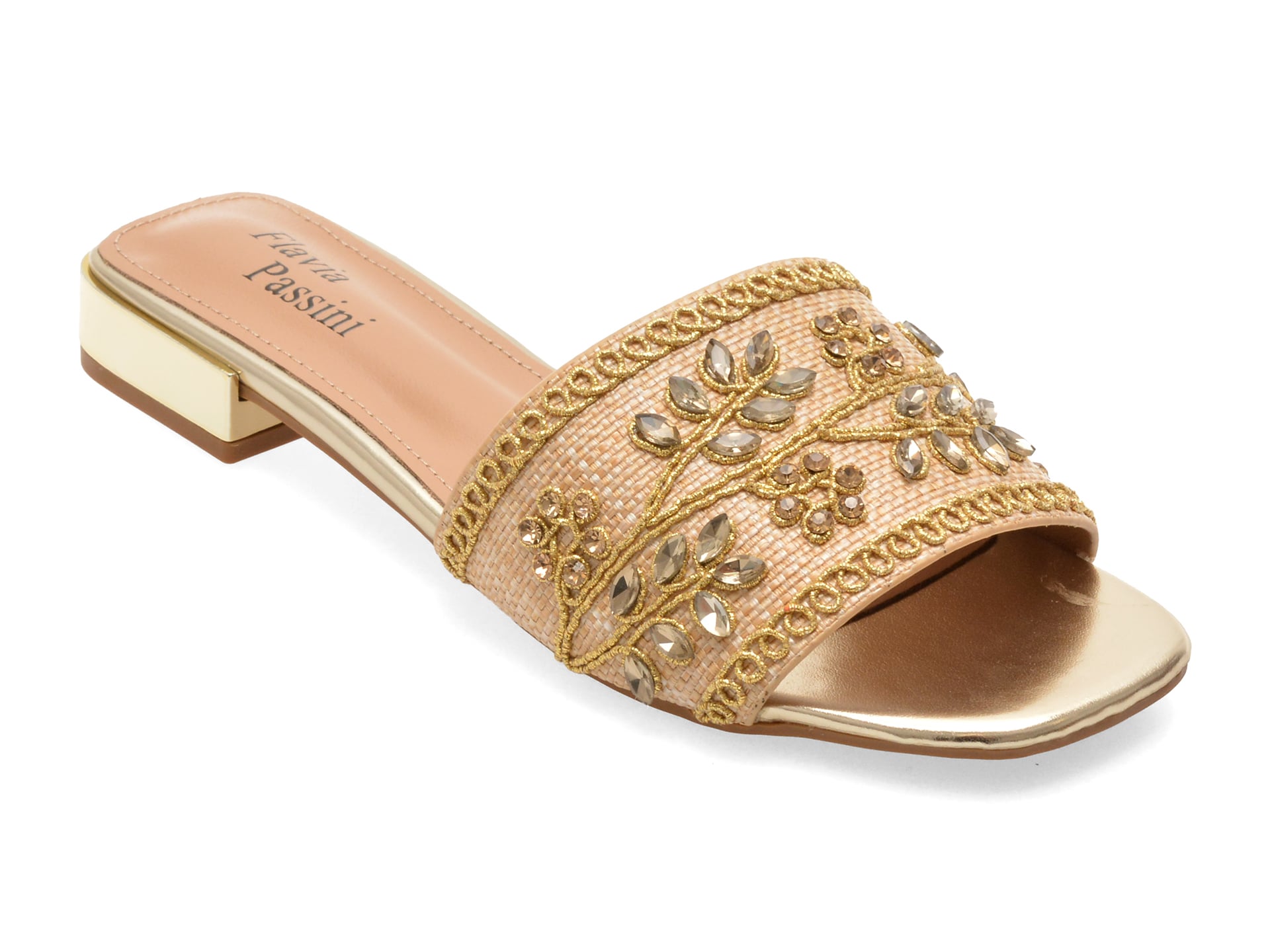 Papuci FLAVIA PASSINI aurii, 9153, din material textil