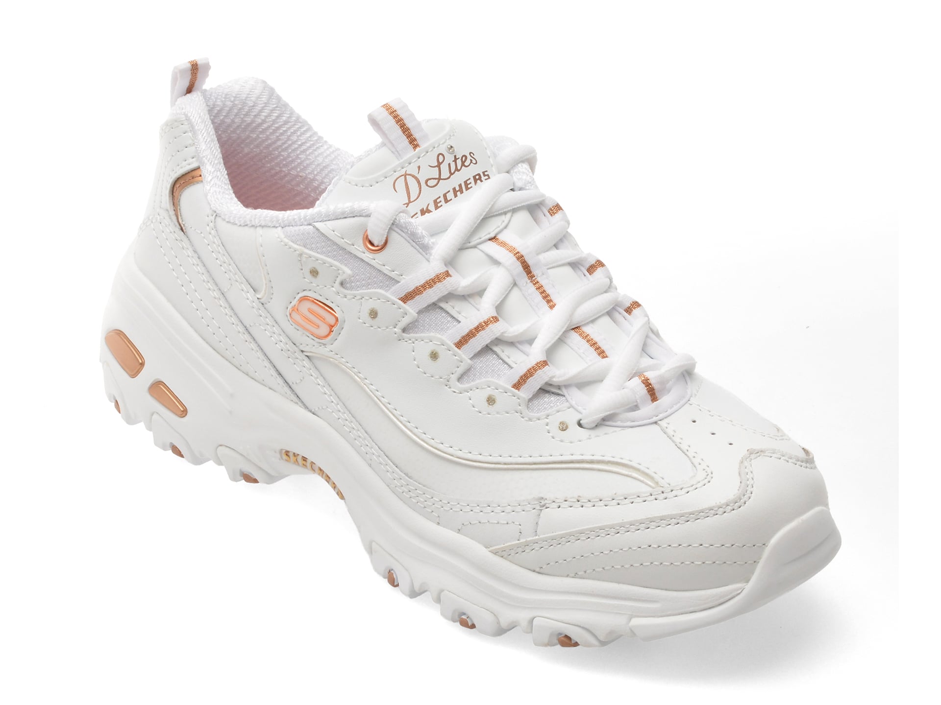 Pantofi sport SKECHERS albi, D LITES, din piele naturala