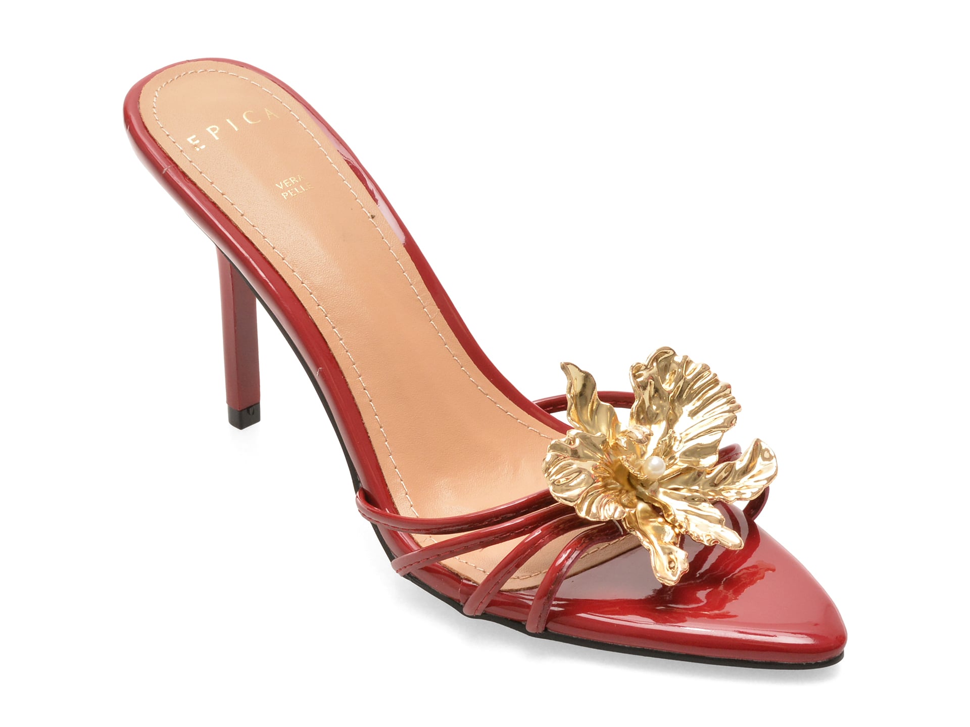 Papuci eleganti EPICA rosii, 9111, din piele ecologica lacuita
