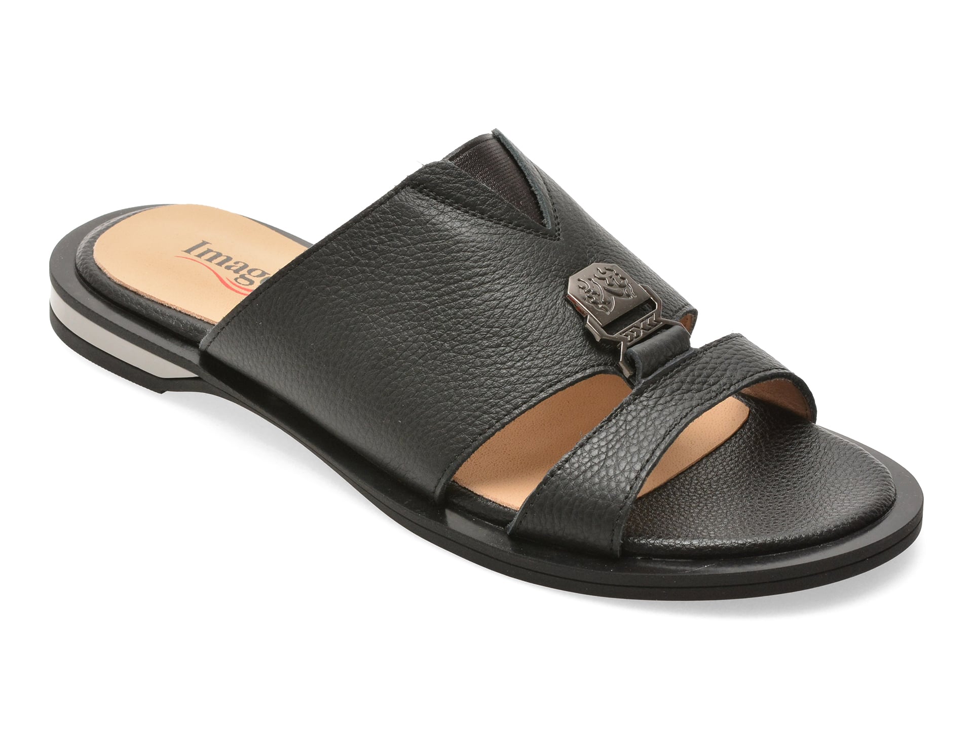 Papuci IMAGE negri, 5S079, din piele naturala