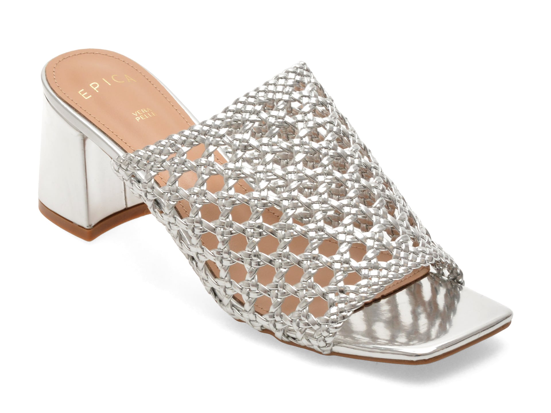 Papuci EPICA argintii, 9158, din piele ecologica