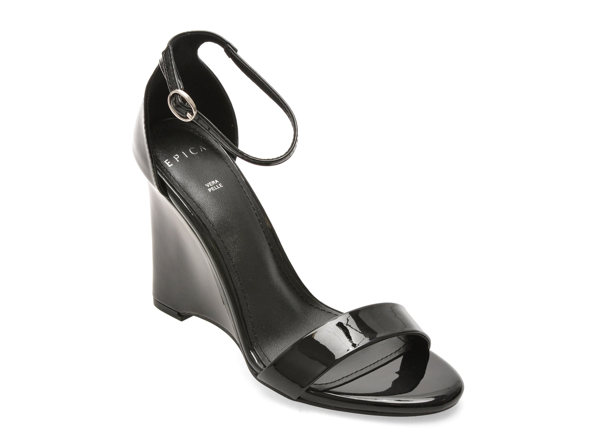 Sandale elegante EPICA negre, 996, din piele ecologica lacuita