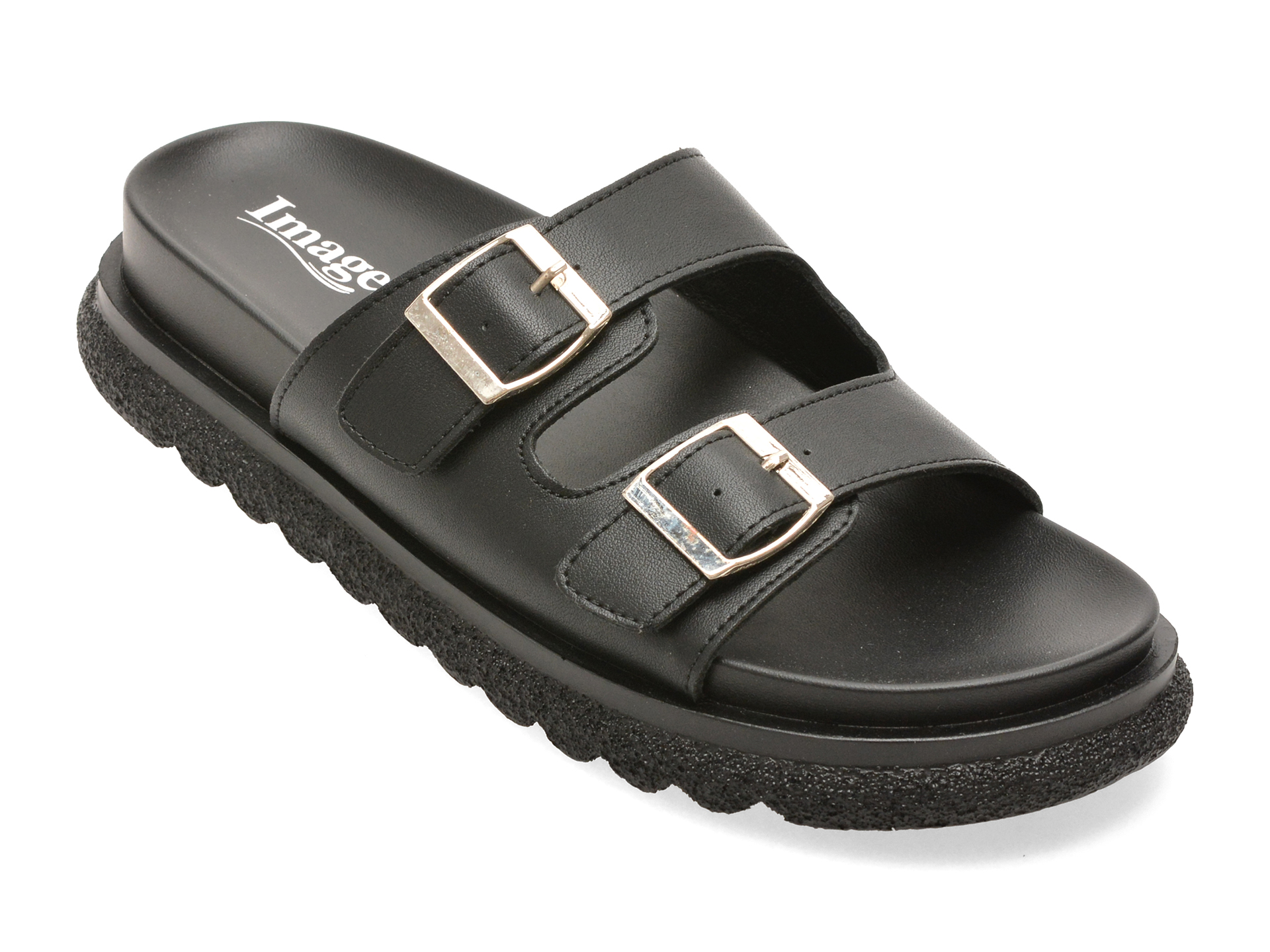 Papuci IMAGE negri, 912, din piele naturala