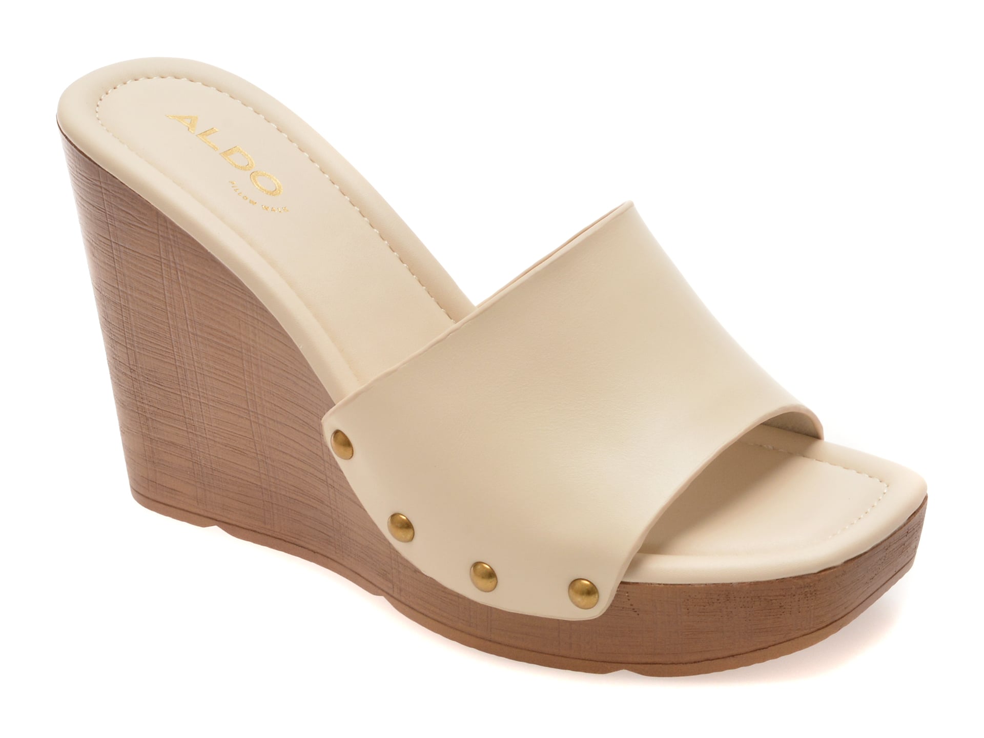Papuci ALDO albi, GROUNDED 110, din piele naturala