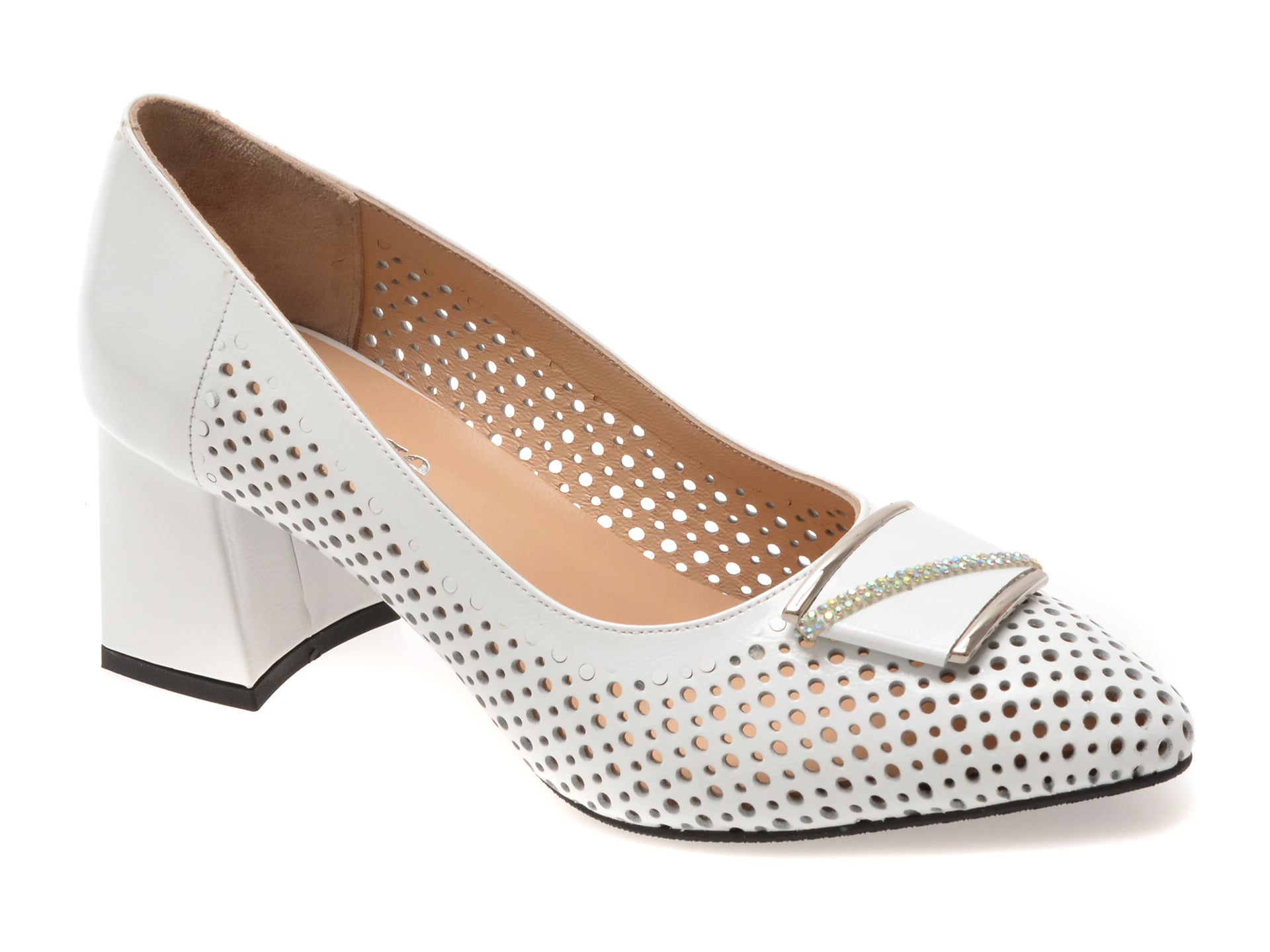 Pantofi eleganti IMAGE albi, 6191391, din piele naturala lacuita