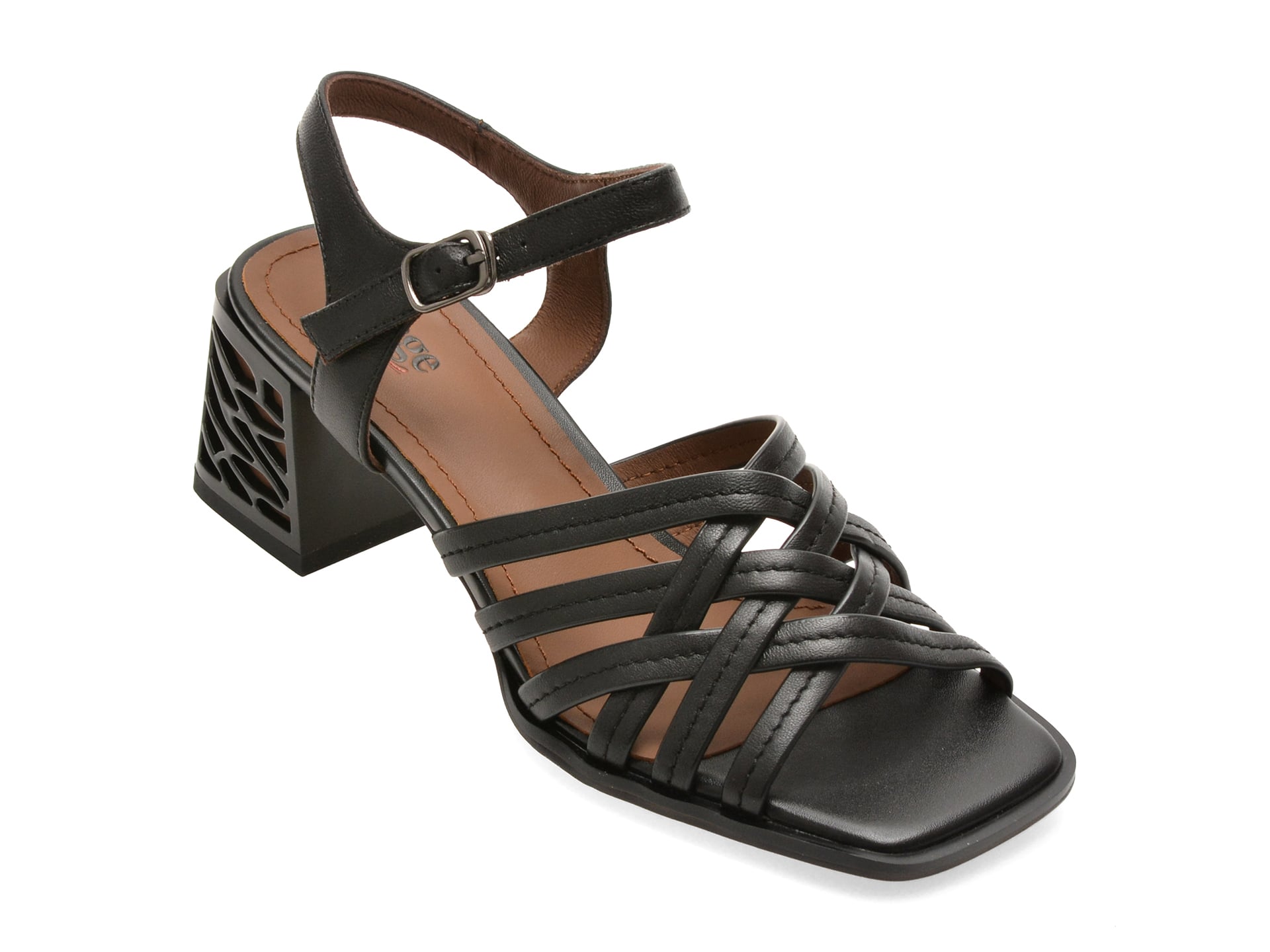 Sandale IMAGE negre, A515, din piele naturala