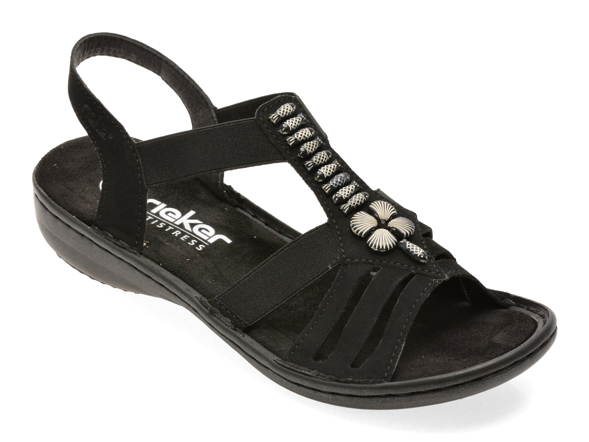 Sandale RIEKER negre, 60806, din piele ecologica