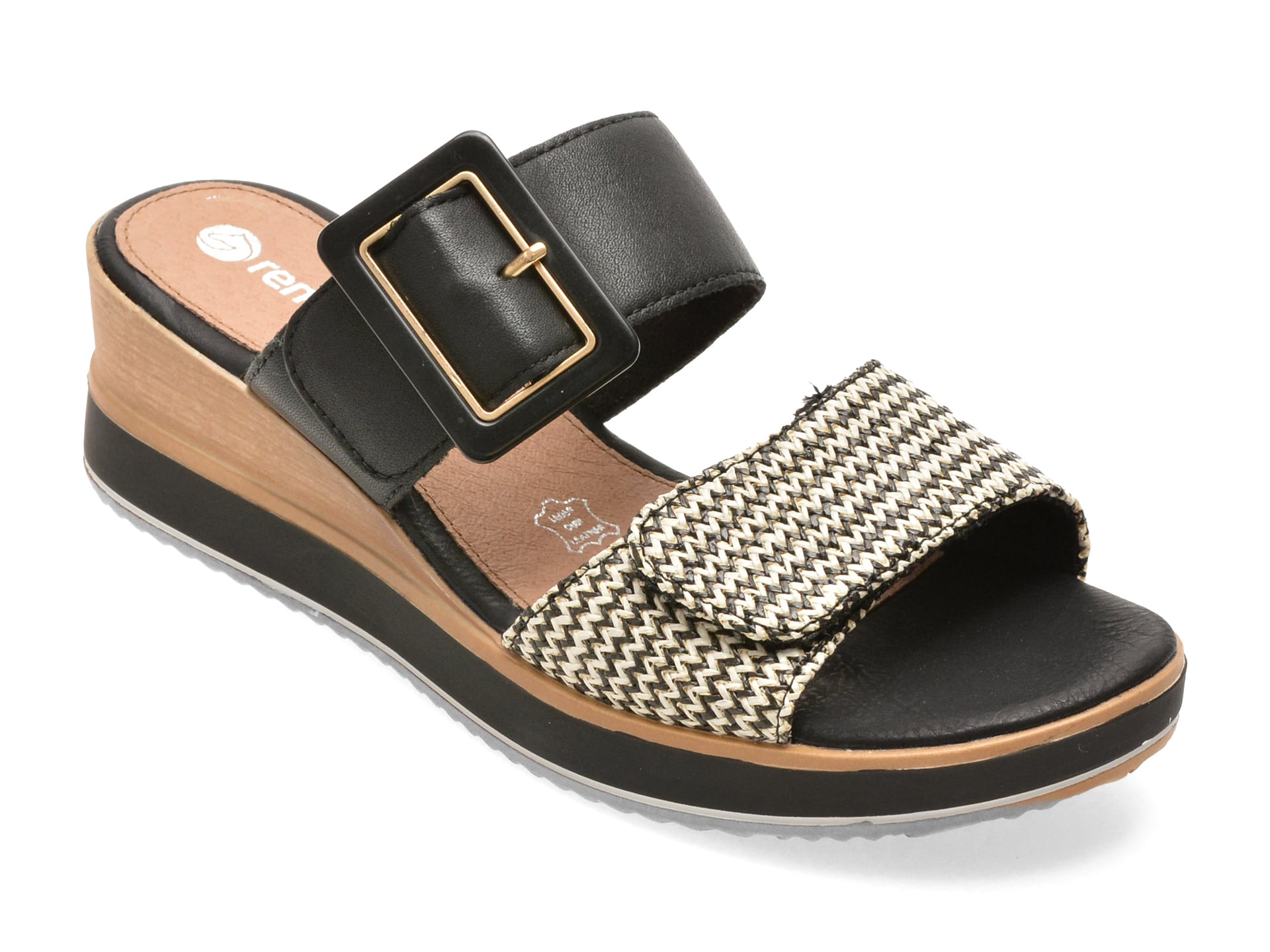 Papuci REMONTE negri, D6463, din piele naturala